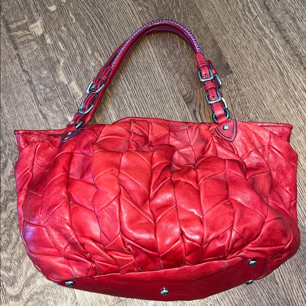 Italian Made Mauro Volponi Red Leather Tote Shoulder Bag - Picture 2 of 16